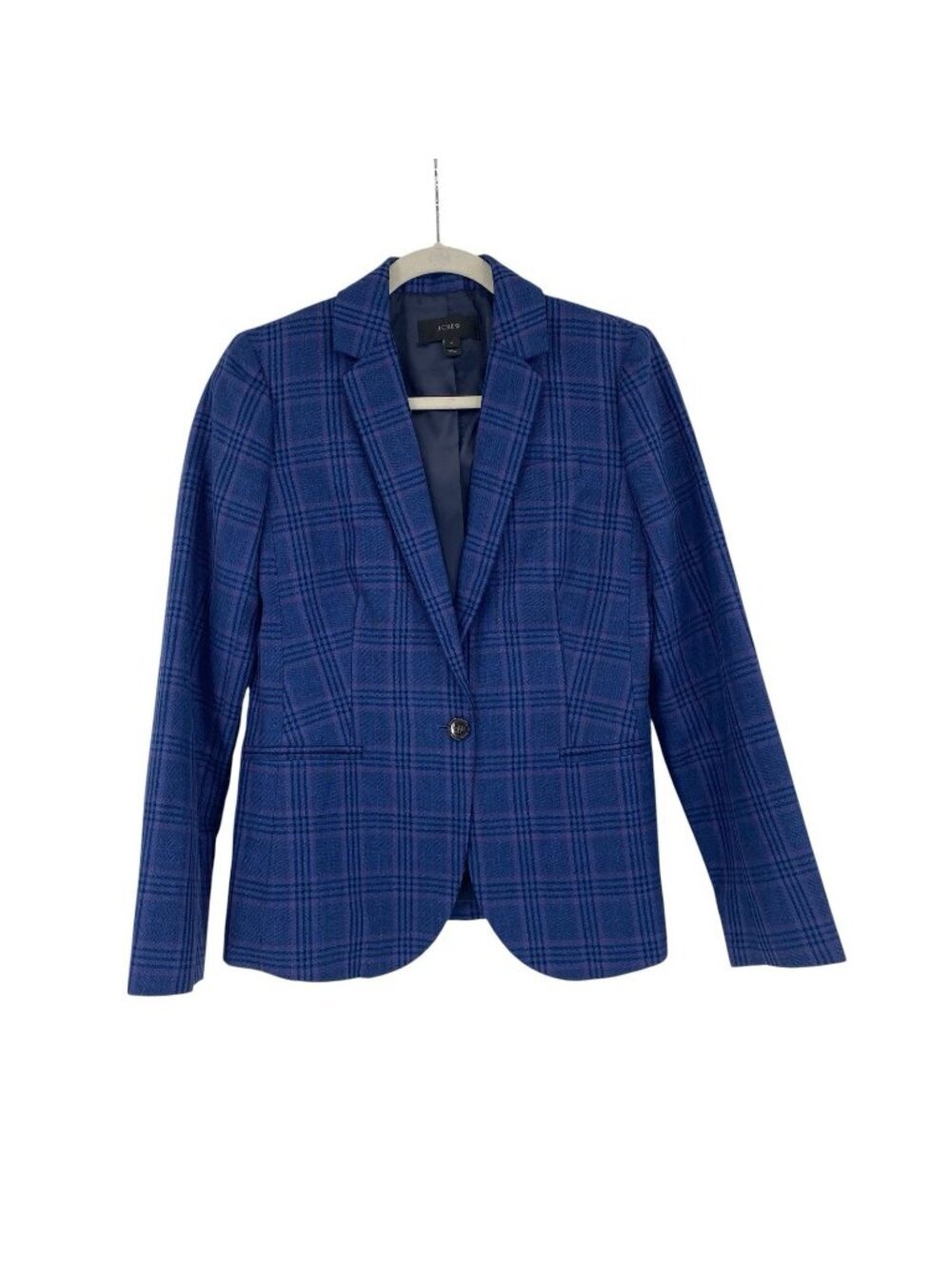 J.Crew Womens Size 4 Blue Plaid Linen Wool Blend One-Button Blazer Coastal G7539
